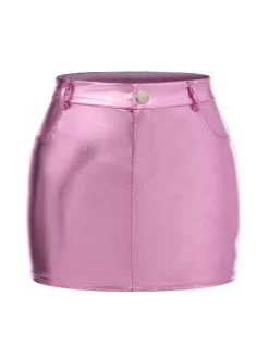 Discount Retro Stage 1960s High Waist Shiny Metallic Mini Skirt