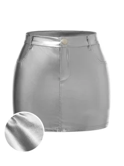 Discount Retro Stage 1960s High Waist Shiny Metallic Mini Skirt