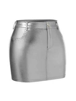 Discount Retro Stage 1960s High Waist Shiny Metallic Mini Skirt