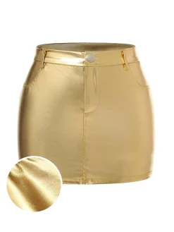 Discount Retro Stage 1960s High Waist Shiny Metallic Mini Skirt
