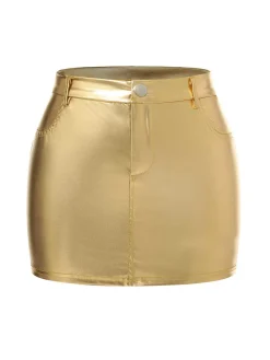 Discount Retro Stage 1960s High Waist Shiny Metallic Mini Skirt