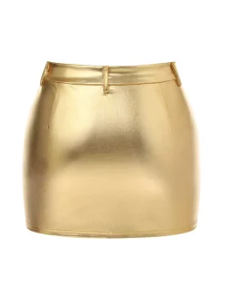 Discount Retro Stage 1960s High Waist Shiny Metallic Mini Skirt