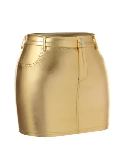 Discount Retro Stage 1960s High Waist Shiny Metallic Mini Skirt