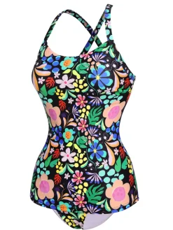 Sale Retro Stage 1970s Hippie Strap One-Piece Swimsuit Floral