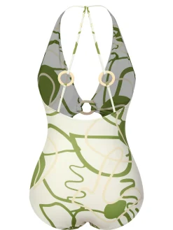 Discount Retro Stage 1950s Hollow Ring Backless Halter Swimsuit