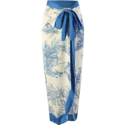 Fashion Retro Stage 1960s Ink Floral Patchwork Tie-Up Cover-Up