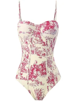 Outlet Retro Stage 1960s Ink Floral Spaghetti Strap One-Piece Swimsuit