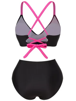 New Retro Stage 1970s Irregular Contrast Color Swimsuit