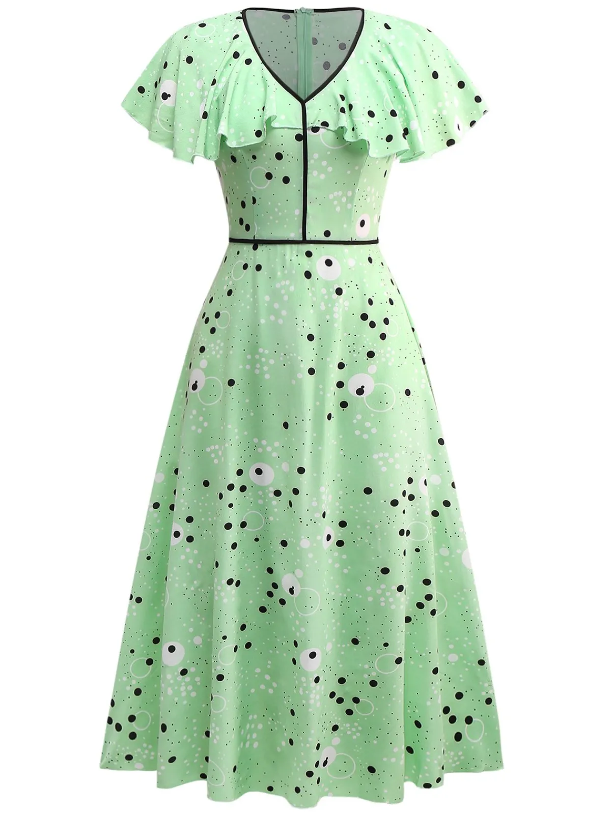 Hot Retro Stage 1940s Irregular Dots V-Neck Ruffled Dress