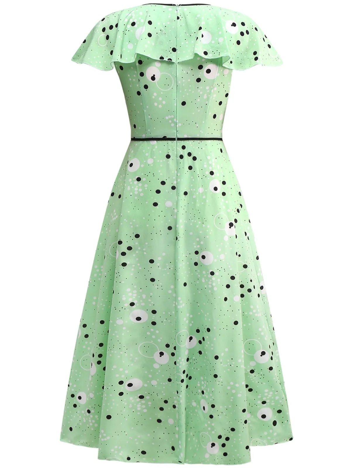 Hot Retro Stage 1940s Irregular Dots V-Neck Ruffled Dress