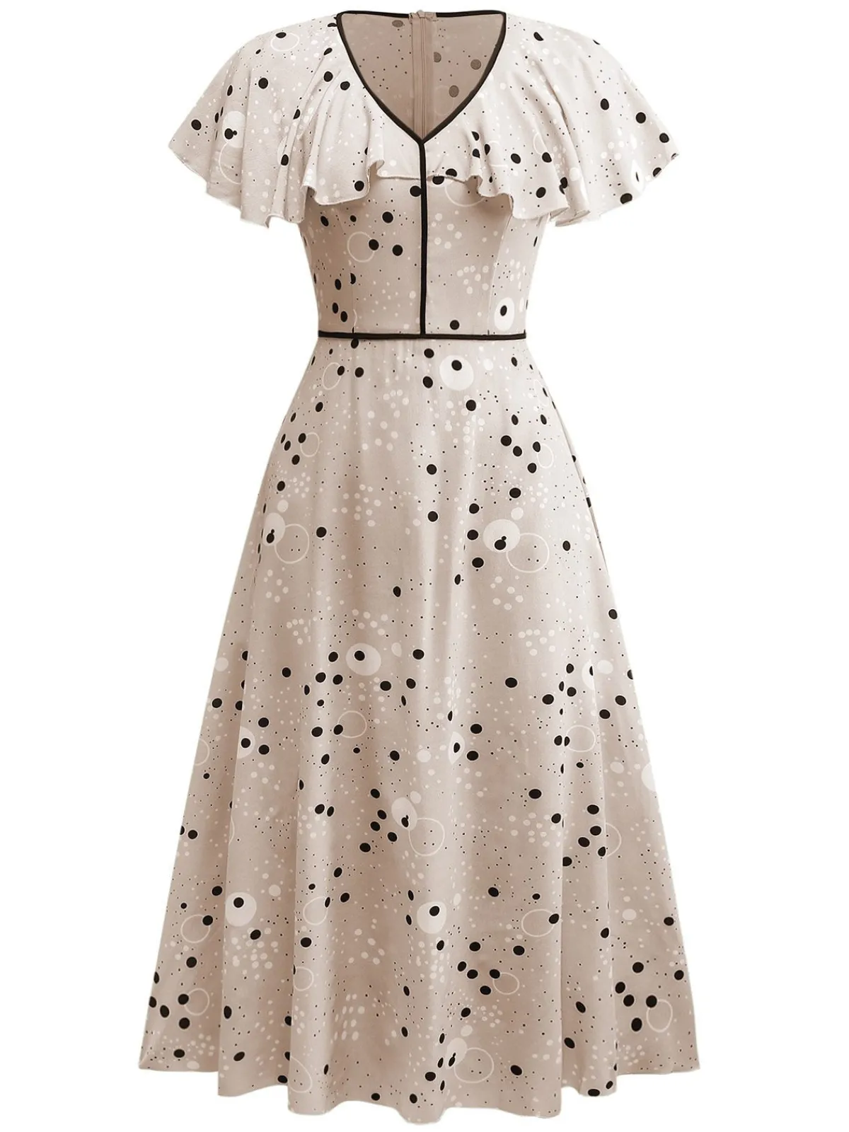 Hot Retro Stage 1940s Irregular Dots V-Neck Ruffled Dress