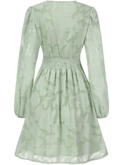 Sale Retro Stage 1960s Jaquard Floral Deep V-Neck Skater Dress