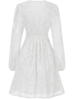 Sale Retro Stage 1960s Jaquard Floral Deep V-Neck Skater Dress