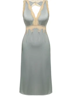 Online Retro Stage 1950s Lace Backless V-Neck Satin Sleepwear