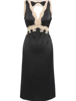 Online Retro Stage 1950s Lace Backless V-Neck Satin Sleepwear