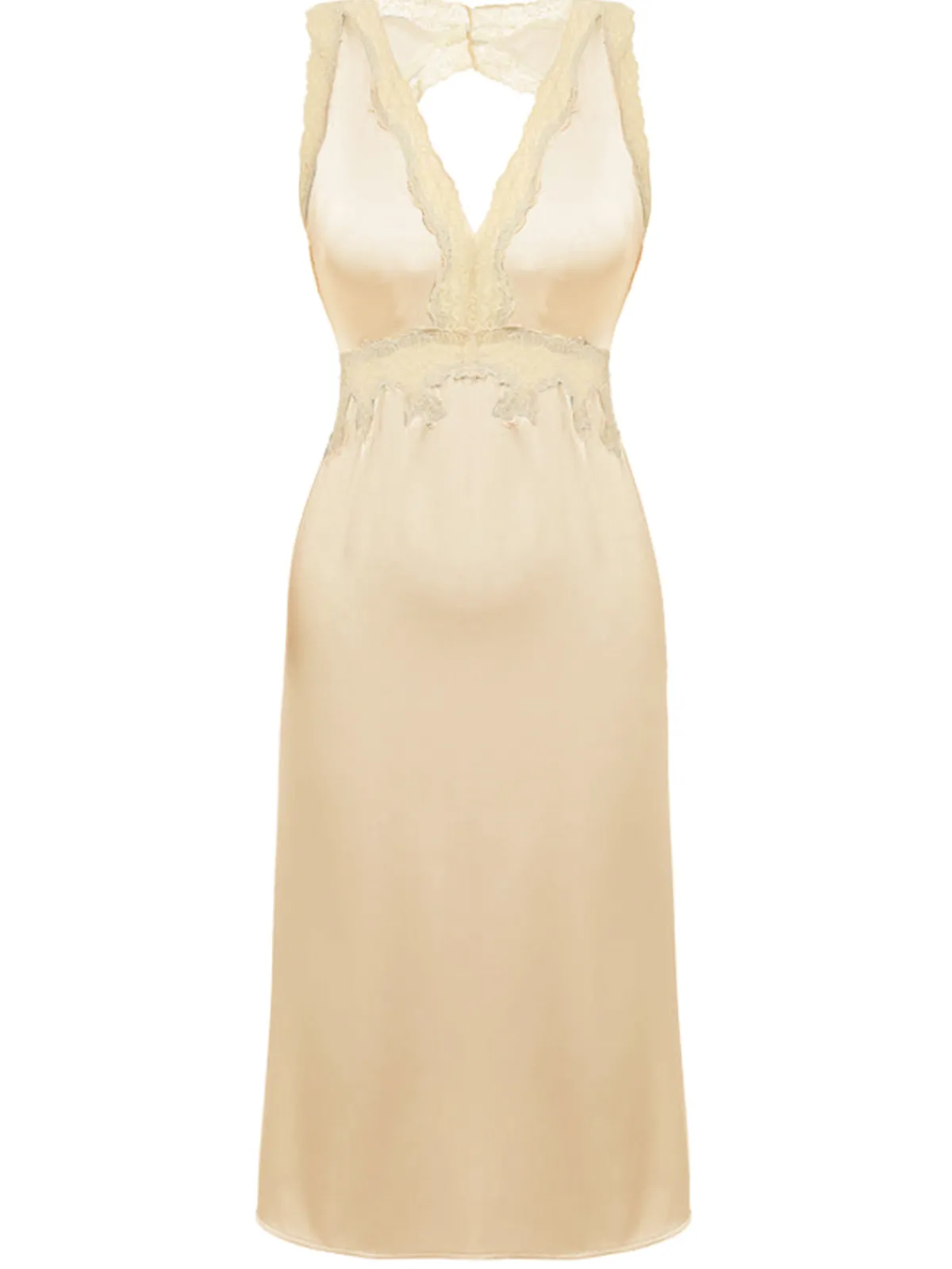 Best Retro Stage 1950s Lace Backless V-Neck Satin Sleepwear