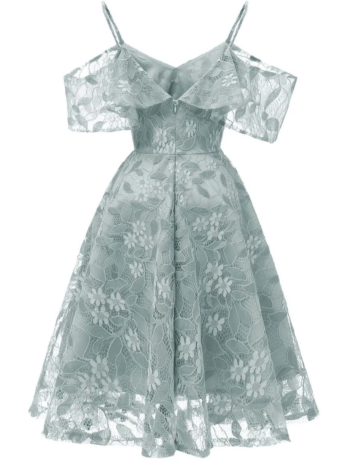 Discount Retro Stage 1950s Lace Cold Shoulder Ruffle Dress