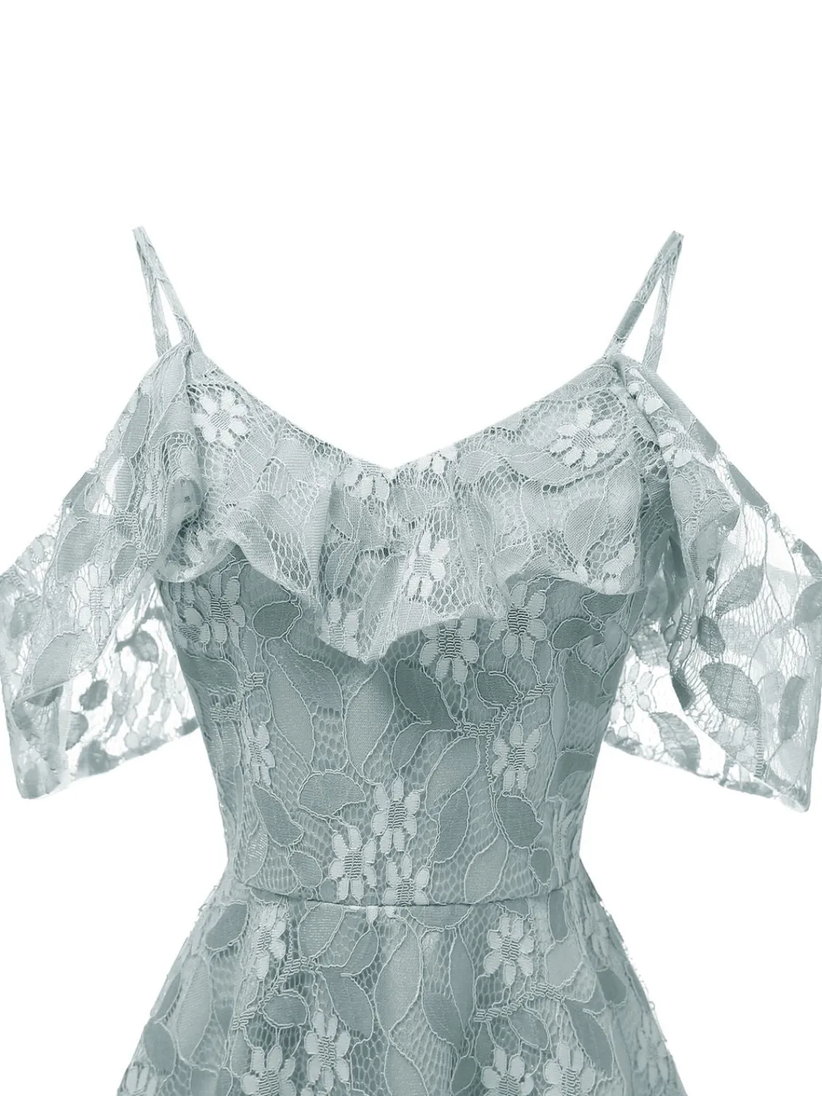 Discount Retro Stage 1950s Lace Cold Shoulder Ruffle Dress