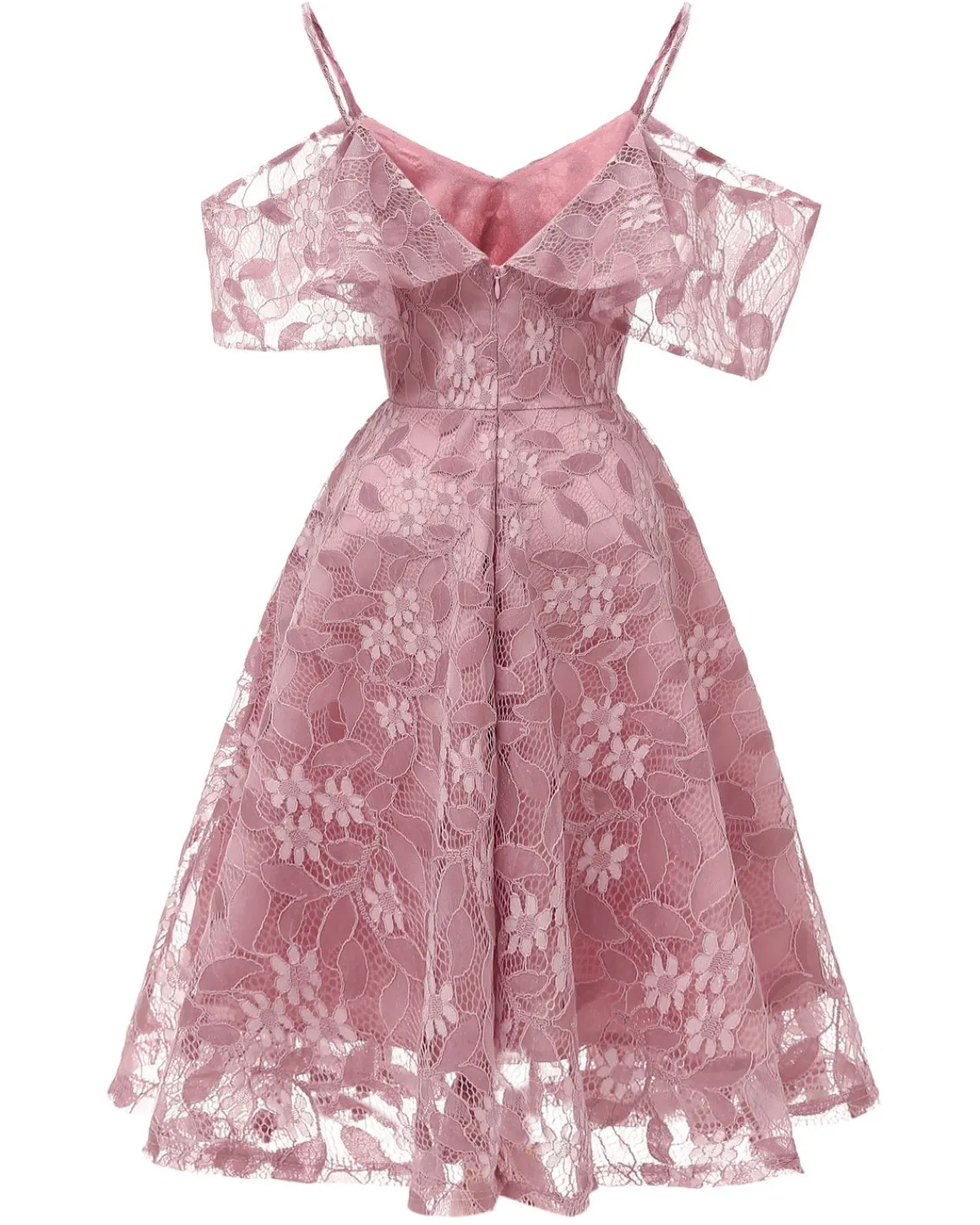 New Retro Stage 1950s Lace Cold Shoulder Ruffle Dress