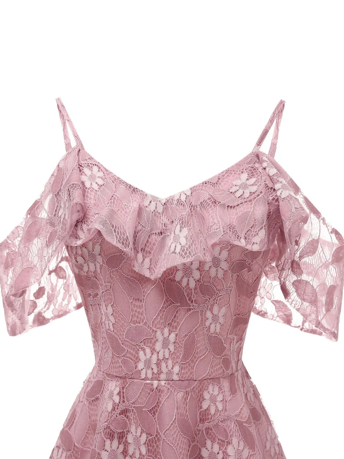 New Retro Stage 1950s Lace Cold Shoulder Ruffle Dress