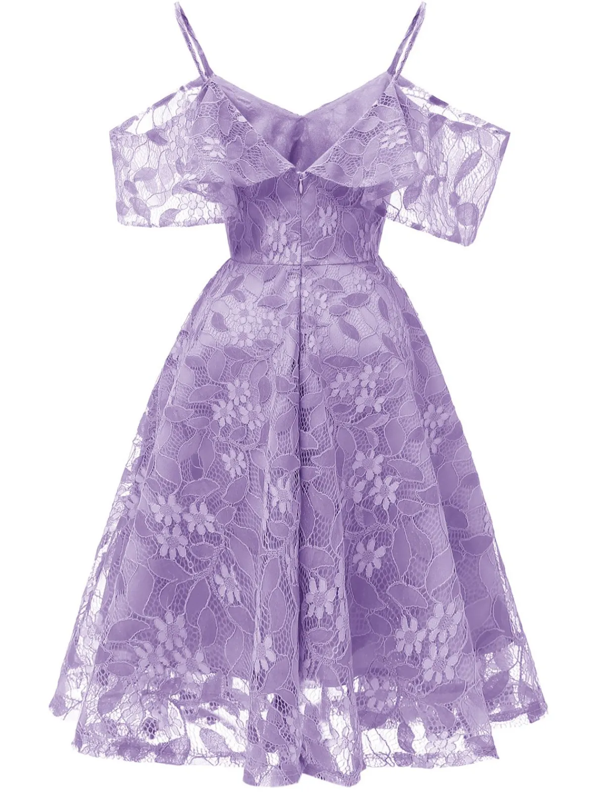 New Retro Stage 1950s Lace Cold Shoulder Ruffle Dress