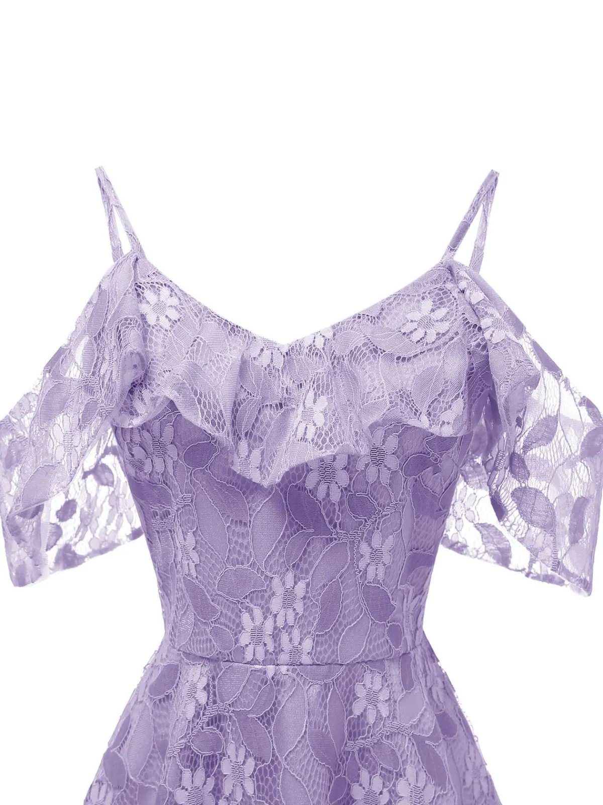 New Retro Stage 1950s Lace Cold Shoulder Ruffle Dress