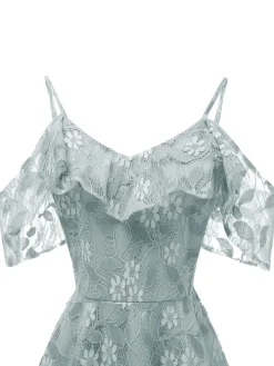 New Retro Stage 1950s Lace Cold Shoulder Ruffle Dress
