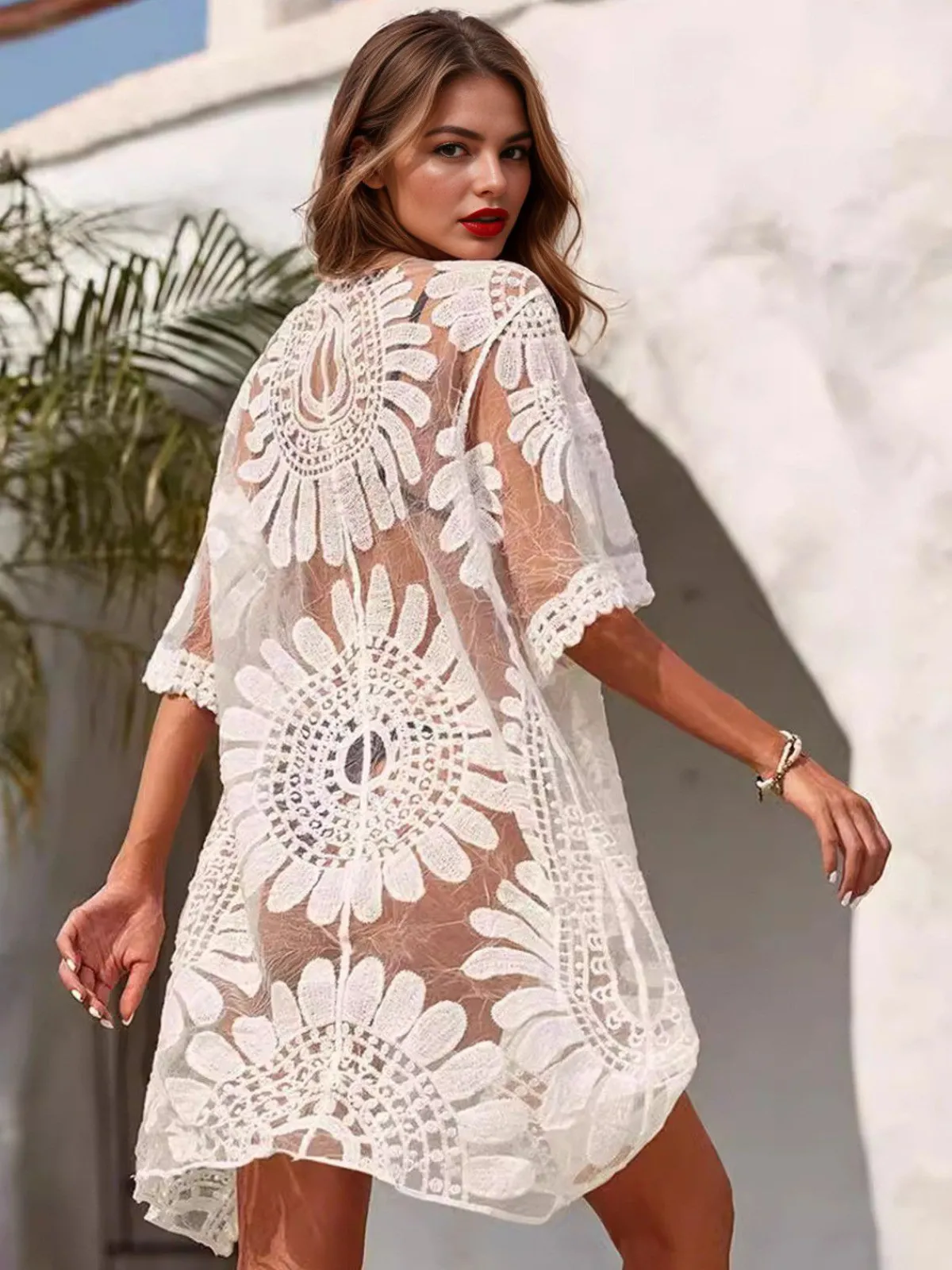 Hot Retro Stage 1950s Lace Embroidered Floral Cover-Up