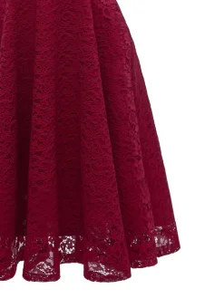 Fashion Retro Stage 1950s Lace Floral Swing Dress Wine red
