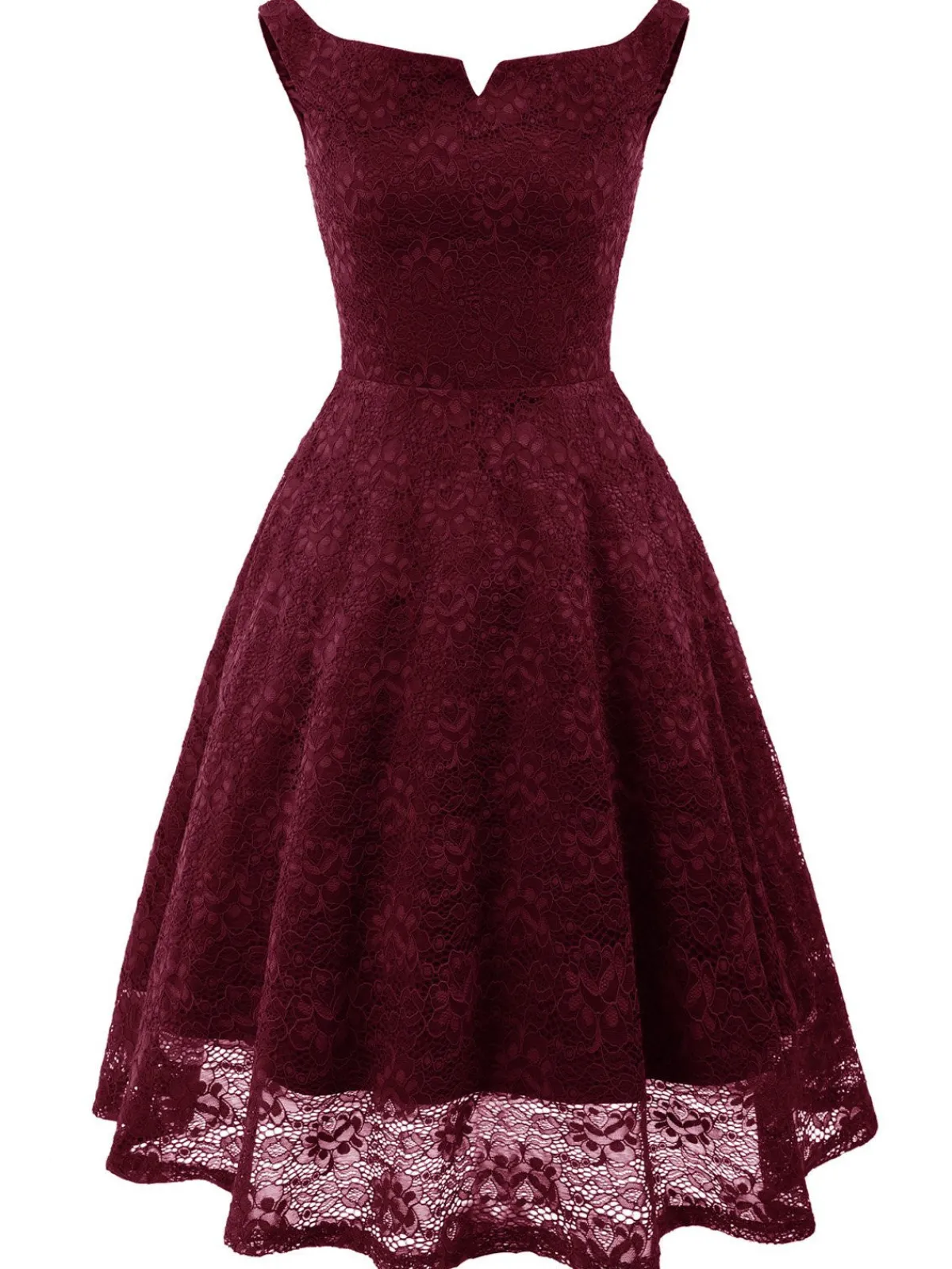 Sale Retro Stage 1950s Lace Floral Swing Dress Wine red