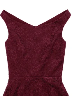 Sale Retro Stage 1950s Lace Floral Swing Dress Wine red