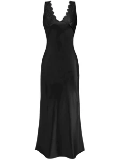 Sale Retro Stage 1930s Lace Hollow Satin Patchwork V-Neck Nightgown