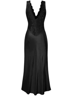 Sale Retro Stage 1930s Lace Hollow Satin Patchwork V-Neck Nightgown