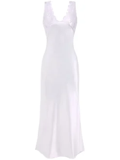 Sale Retro Stage 1930s Lace Hollow Satin Patchwork V-Neck Nightgown