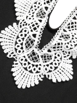 Hot Retro Stage 1930s Lace Knitted One-Piece Swimsuit Black
