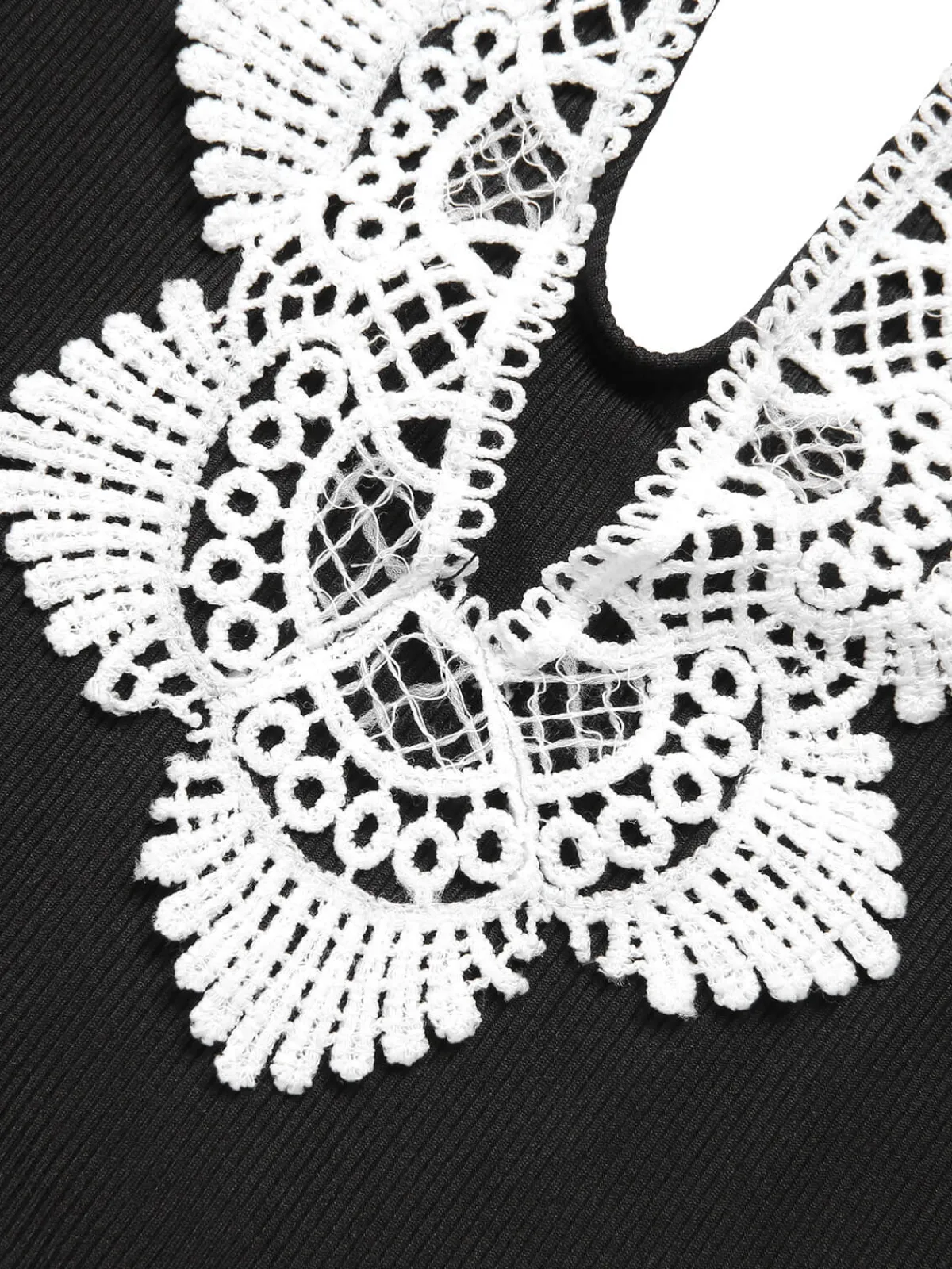 Hot Retro Stage 1930s Lace Knitted One-Piece Swimsuit Black