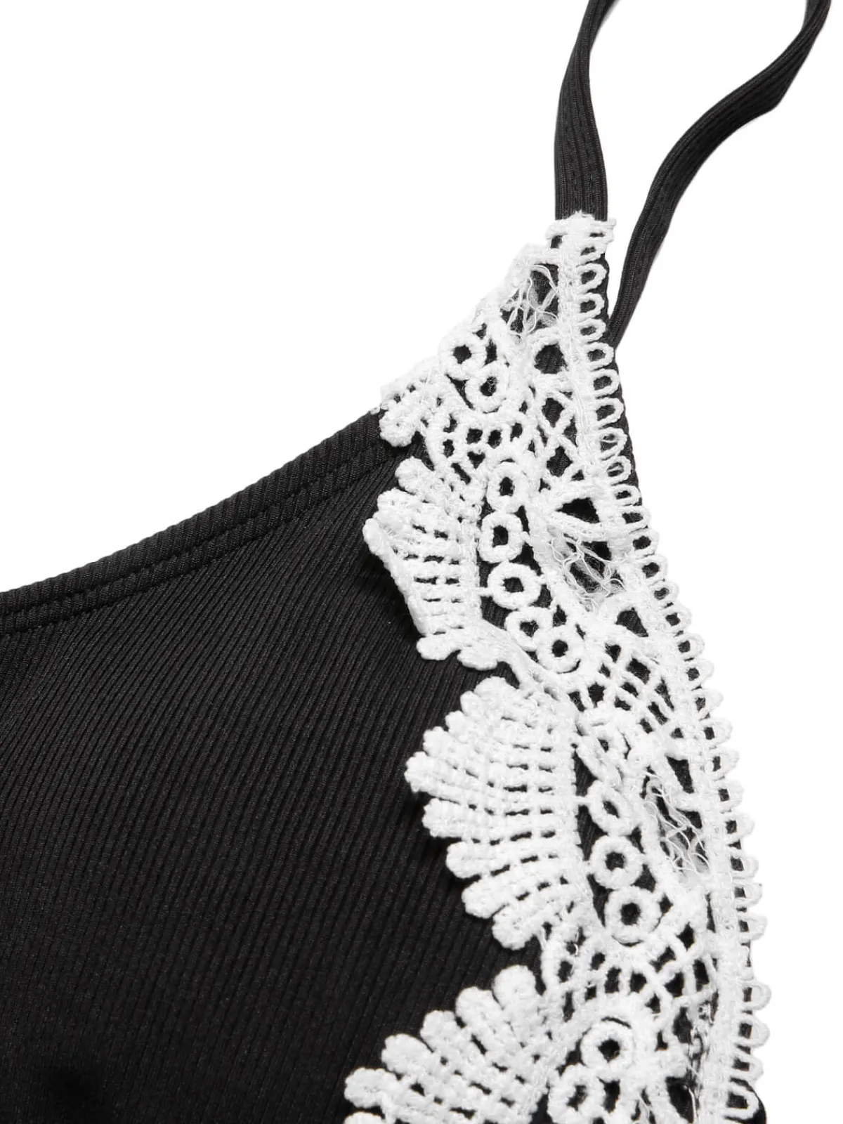 Hot Retro Stage 1930s Lace Knitted One-Piece Swimsuit Black