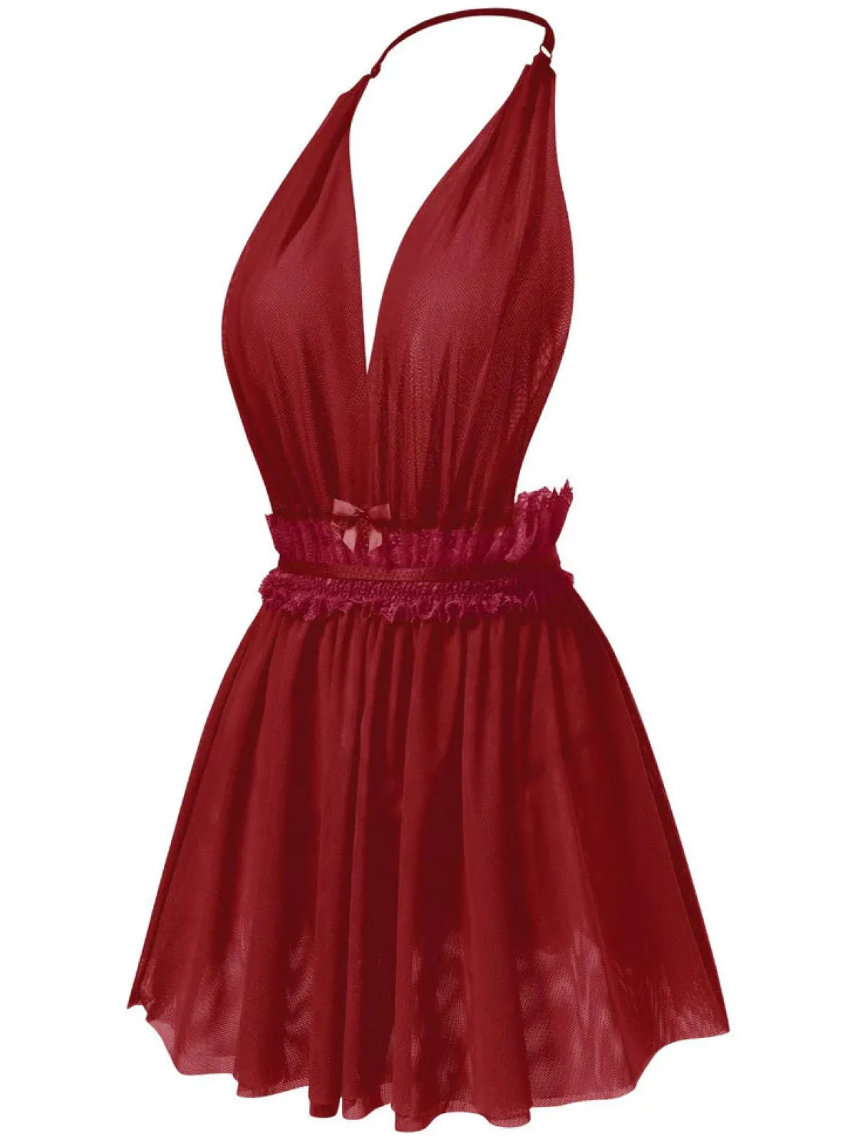 Discount Retro Stage 1950s Lace Mesh Deep V-Neck Halter Nightgown