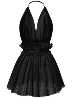 Discount Retro Stage 1950s Lace Mesh Deep V-Neck Halter Nightgown