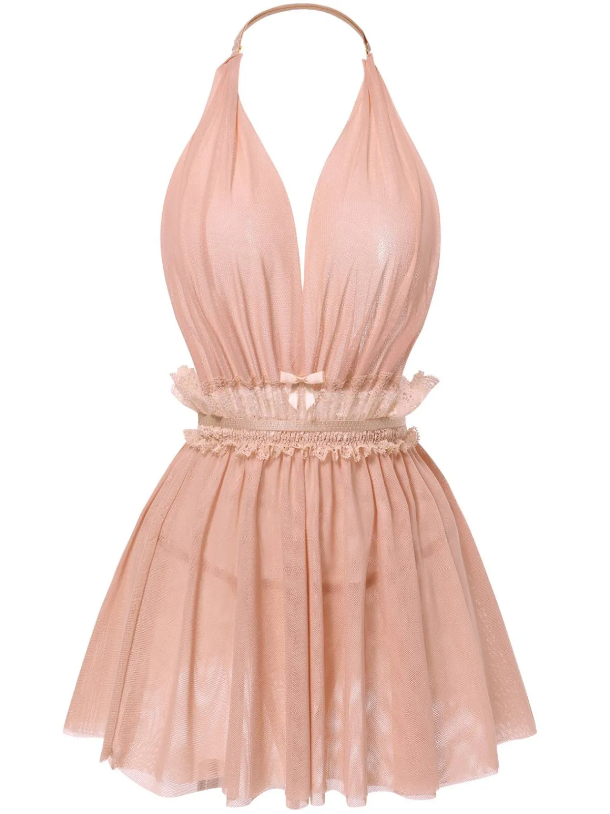 Discount Retro Stage 1950s Lace Mesh Deep V-Neck Halter Nightgown