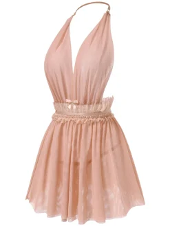 Discount Retro Stage 1950s Lace Mesh Deep V-Neck Halter Nightgown