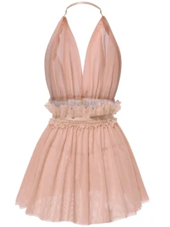 Discount Retro Stage 1950s Lace Mesh Deep V-Neck Halter Nightgown