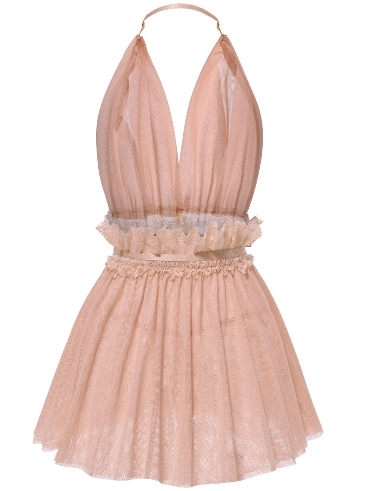 Discount Retro Stage 1950s Lace Mesh Deep V-Neck Halter Nightgown