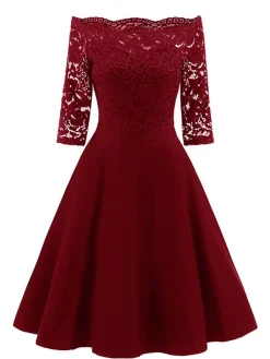 Hot Retro Stage 1950s Lace Off Shoulder Dress