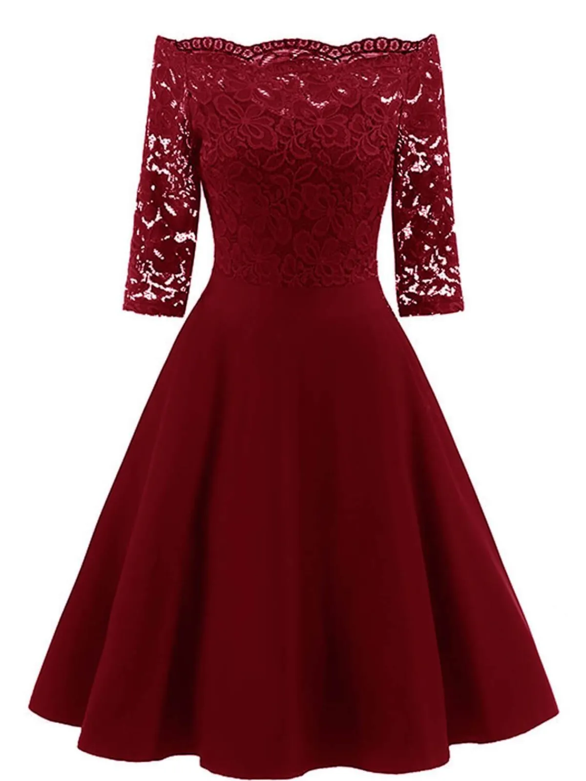 Hot Retro Stage 1950s Lace Off Shoulder Dress