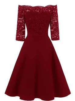 Hot Retro Stage 1950s Lace Off Shoulder Dress