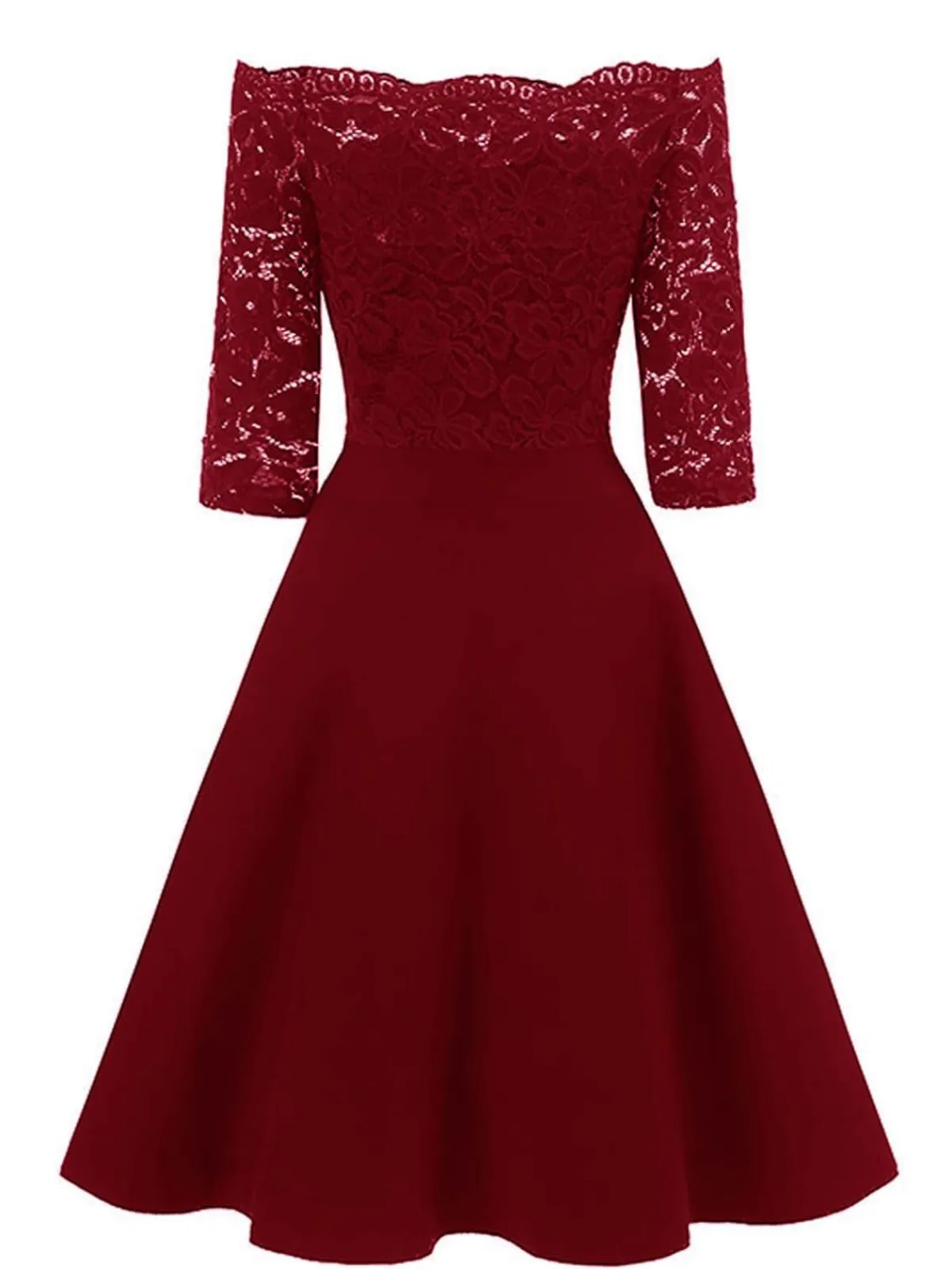 Hot Retro Stage 1950s Lace Off Shoulder Dress