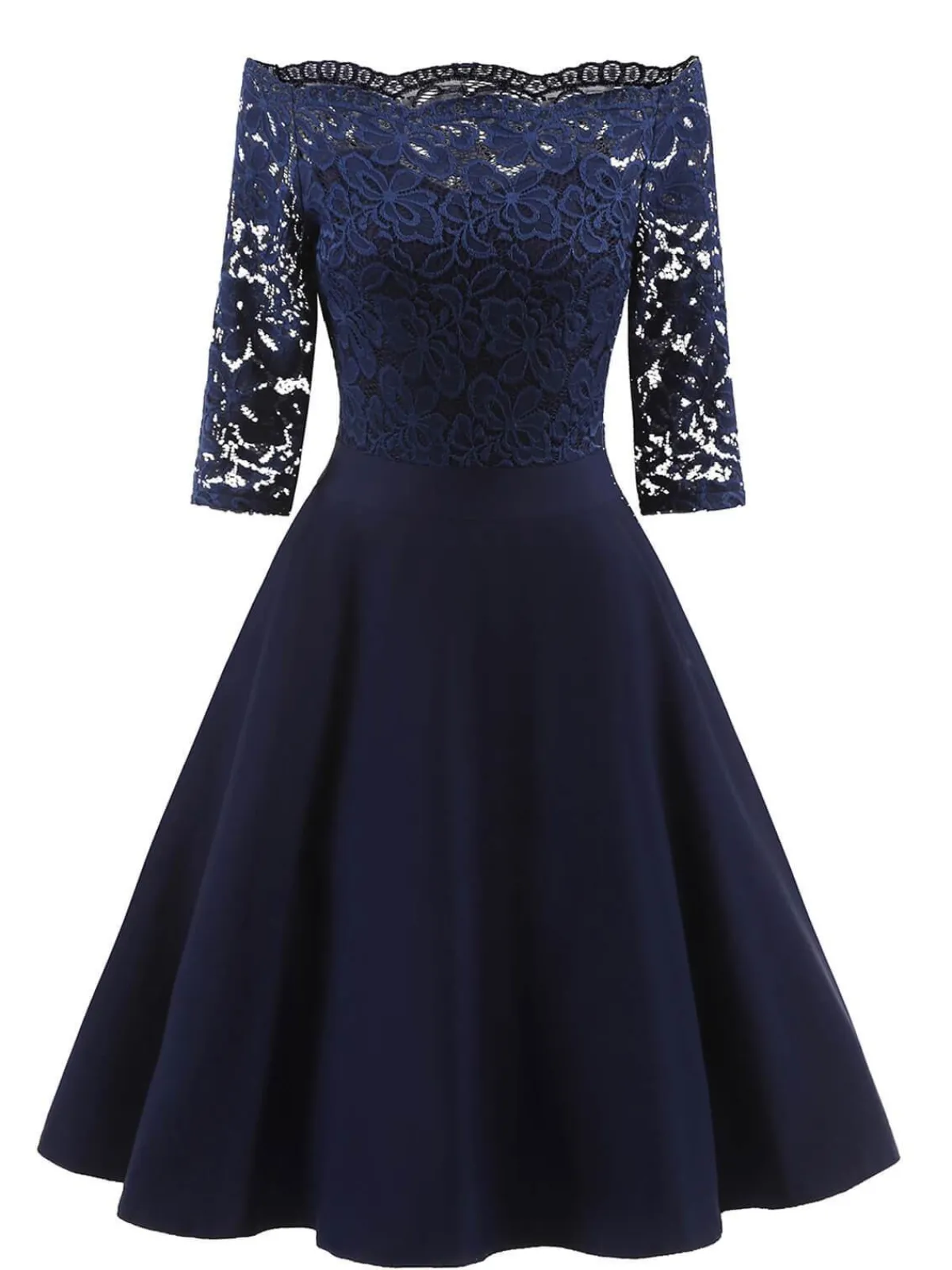 Hot Retro Stage 1950s Lace Off Shoulder Dress