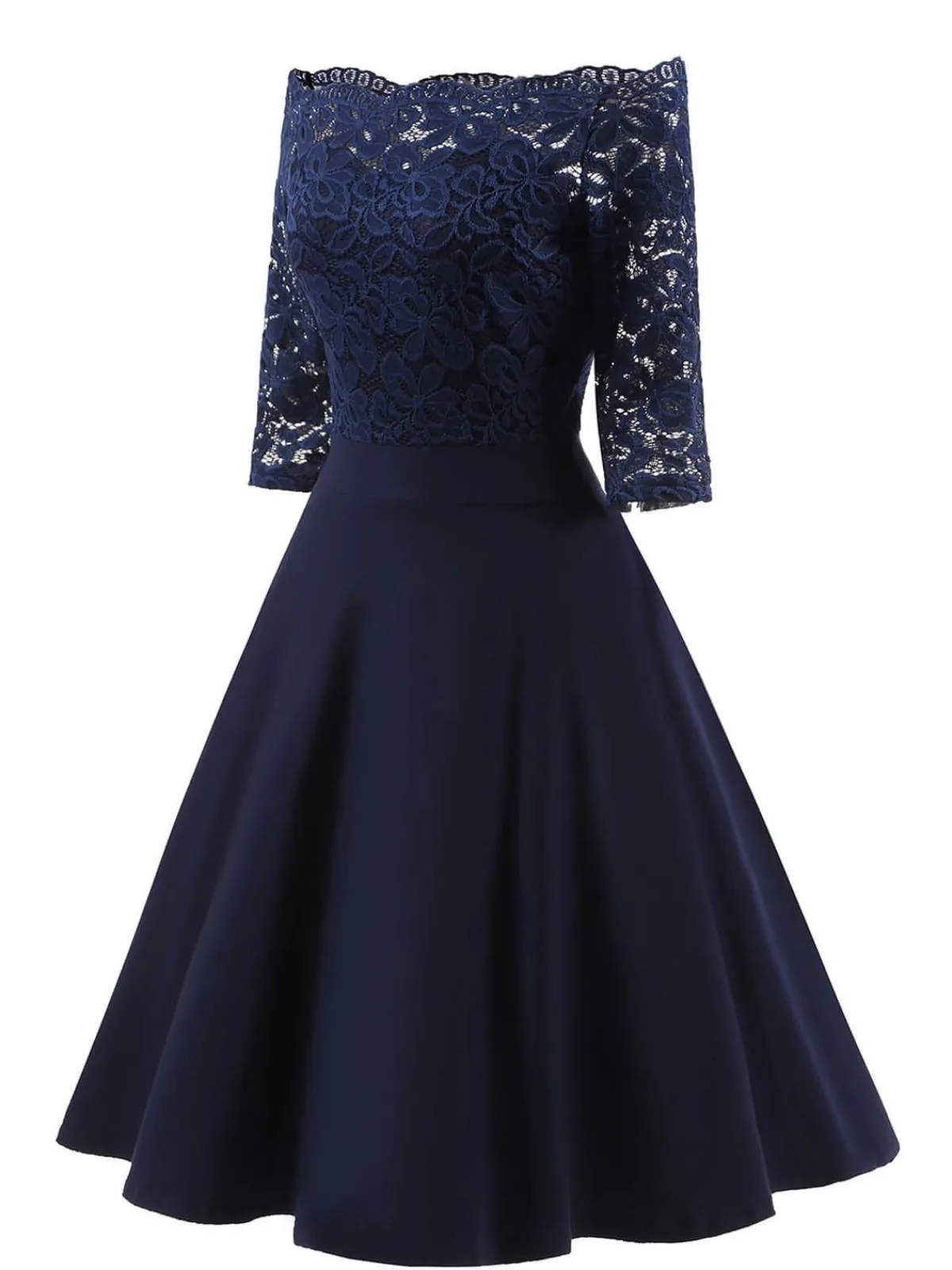 Hot Retro Stage 1950s Lace Off Shoulder Dress