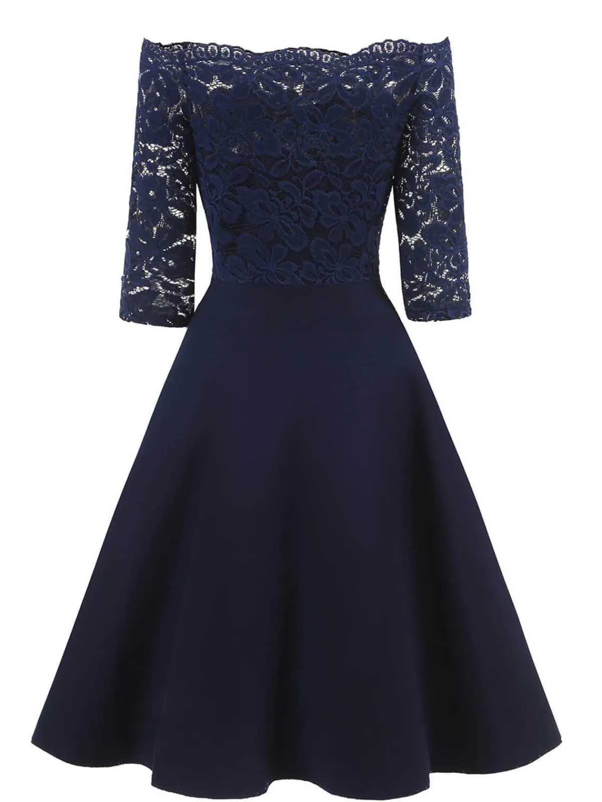 Hot Retro Stage 1950s Lace Off Shoulder Dress